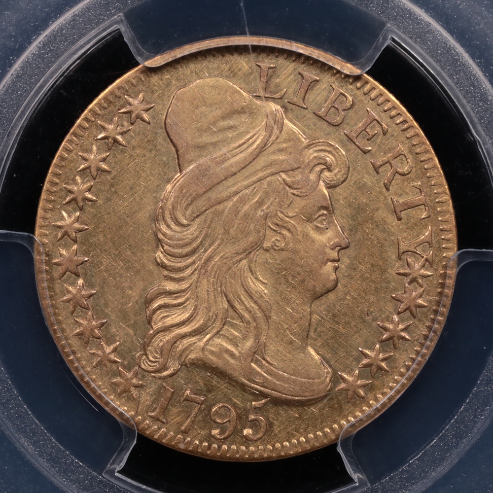 1795 $5 Liberty Gold Draped Bust Small Eagle PCGS AU-55 Obverse 1795 $5 Liberty Gold Draped Bust Small Eagle PCGS AU-55 Obverse