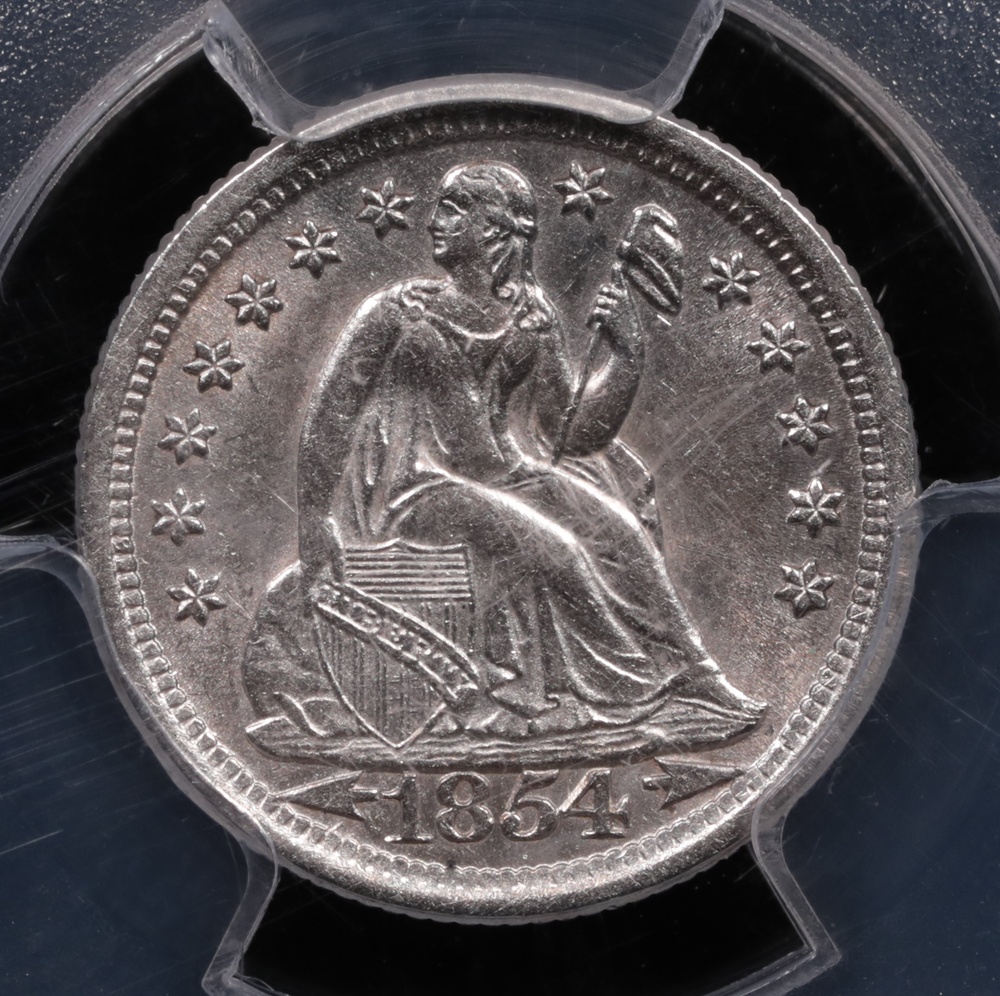 1854-O Seated Liberty Dime with Arrows SS Central America PCGS AU-58 Obverse in Holder 1854-O Seated Liberty Dime with Arrows SS Central America PCGS AU-58 Obverse in Holder