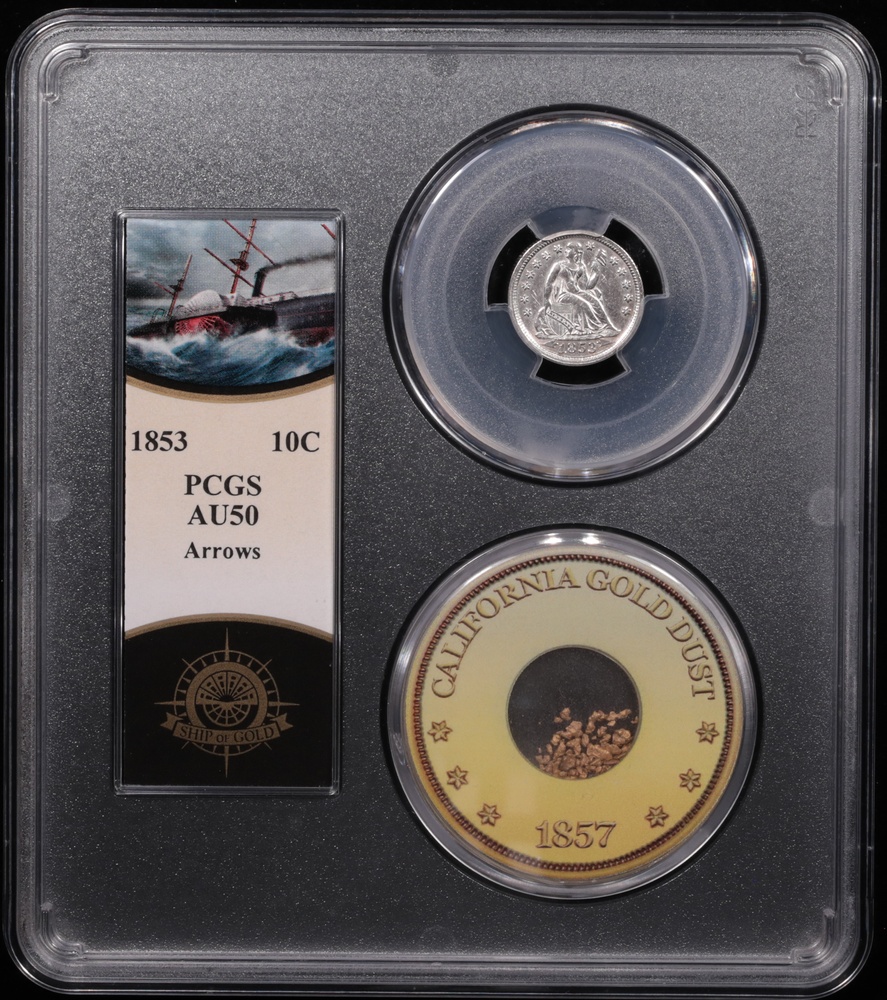 1853 Seated Liberty Dime PCGS AU-50 SS Central America Obverse in Holder 1853 Seated Liberty Dime PCGS AU-50 SS Central America Obverse in Holder