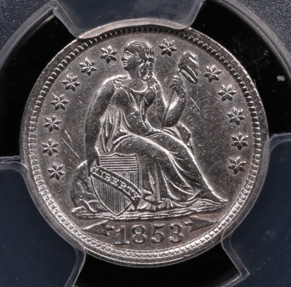 1853 Seated Liberty Dime PCGS AU-50 SS Central America Obverse 1853 Seated Liberty Dime PCGS AU-50 SS Central America Obverse