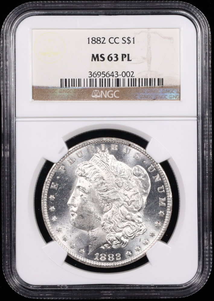 1882-CC Morgan Silver Dollar NGC MS-63 PL Obverse in Holder 1882-CC Morgan Silver Dollar NGC MS-63 PL Obverse in Holder