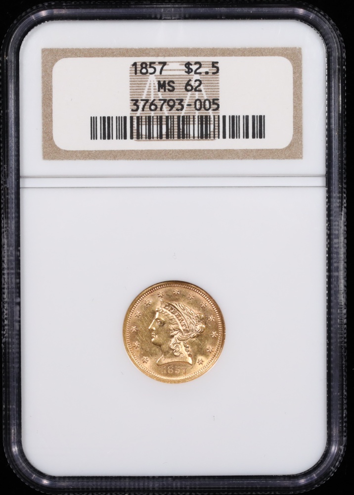 1857 $2.50 Liberty Gold NGC MS-62 Obverse in Holder 1857 $2.50 Liberty Gold NGC MS-62 Obverse in Holder