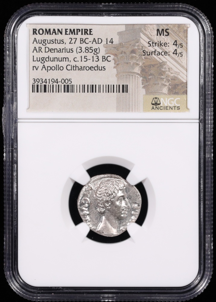27 BC-14 AD Roman Empire Augustus Silver Denarius NGC Mint State 4x4 Obverse in Holder 27 BC-14 AD Roman Empire Augustus Silver Denarius NGC Mint State 4x4 Obverse in Holder