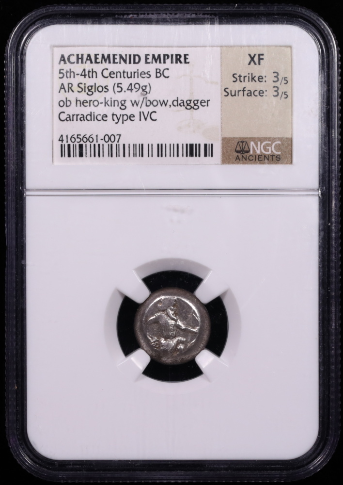 Achaemenid Silver Siglos Typ IV XF 3x3 Obverse in Holder Achaemenid Silver Siglos Typ IV XF 3x3 Obverse in Holder