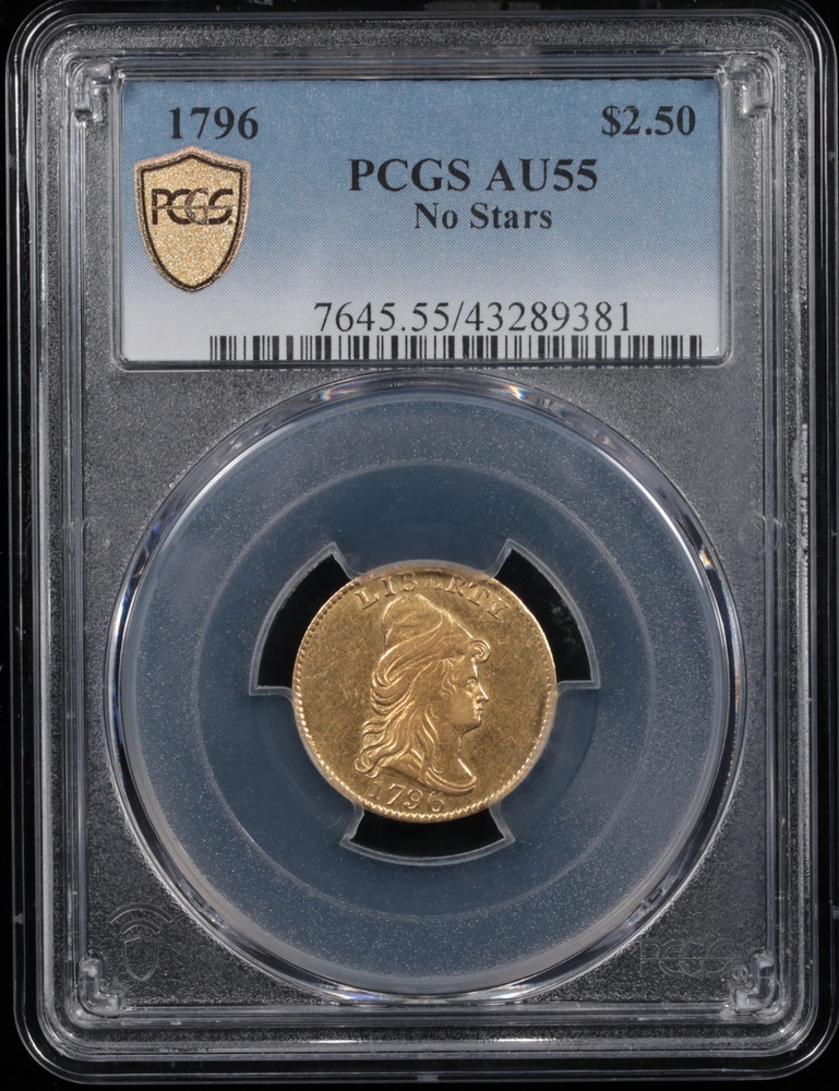 1796 $2.50 Liberty Gold No Stars PCGS AU-55 Obverse in Holder 1796 $2.50 Liberty Gold No Stars PCGS AU-55 Obverse in Holder