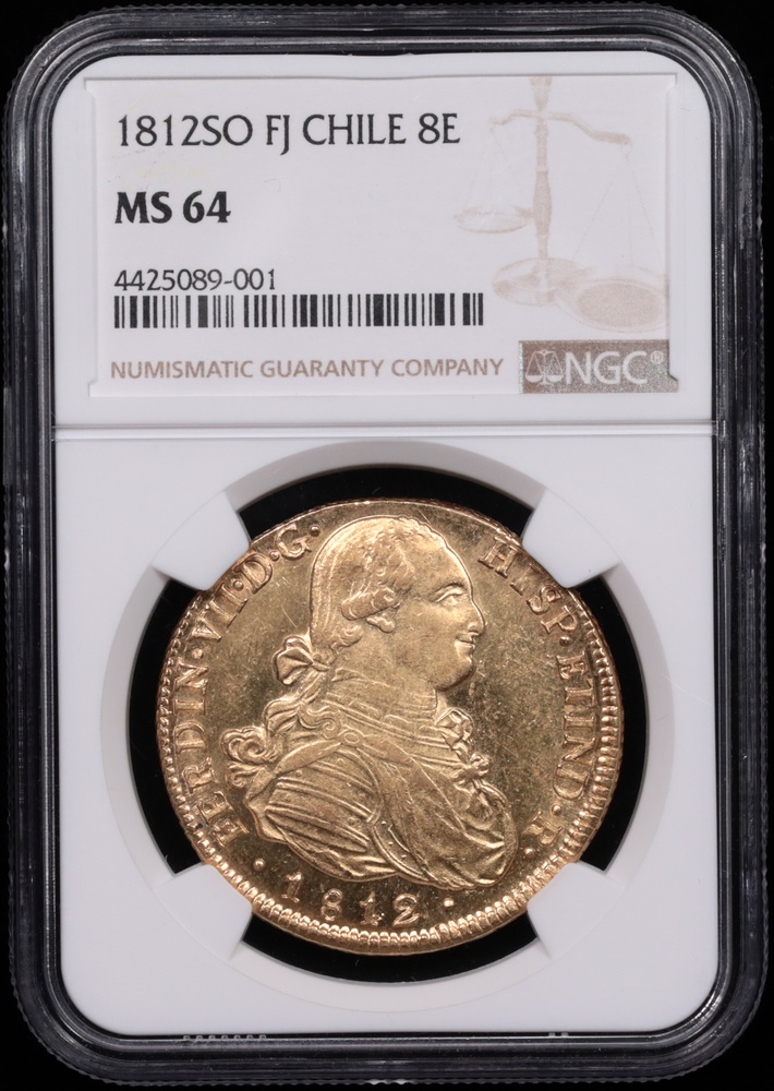 1812 Santiago, Chile 8 Escudo NGC MS-64 Obverse in Holder 1812 Santiago, Chile 8 Escudo NGC MS-64 Obverse in Holder