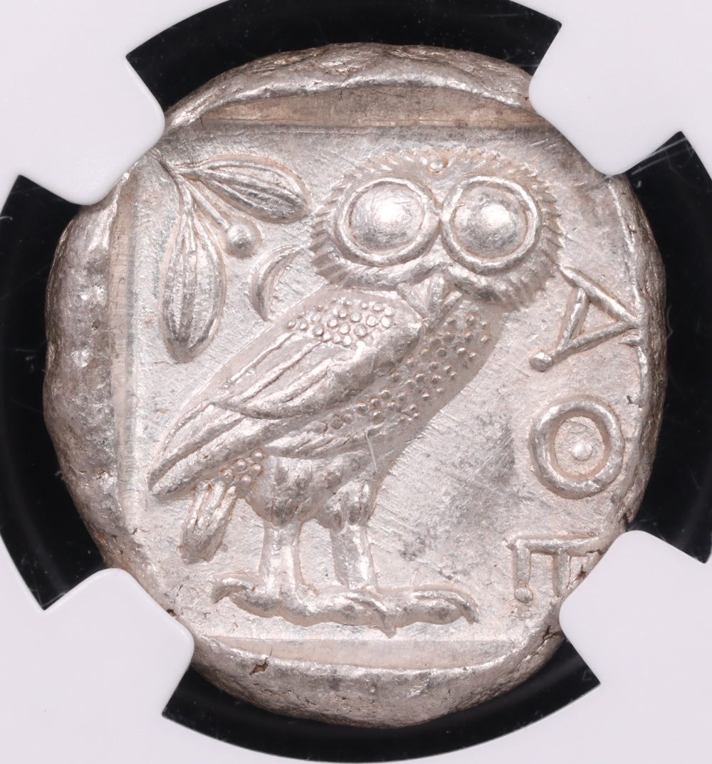 440-404 BC Attica, Athens Silver Owl Tetradrachm NGC Mint State 5x4