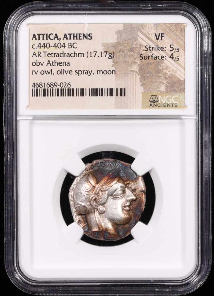 440-404 BC Attica, Athens Silver Tetradrachm NGC Very Fine Obverse in Holder 440-404 BC Attica, Athens Silver Tetradrachm NGC Very Fine Obverse in Holder