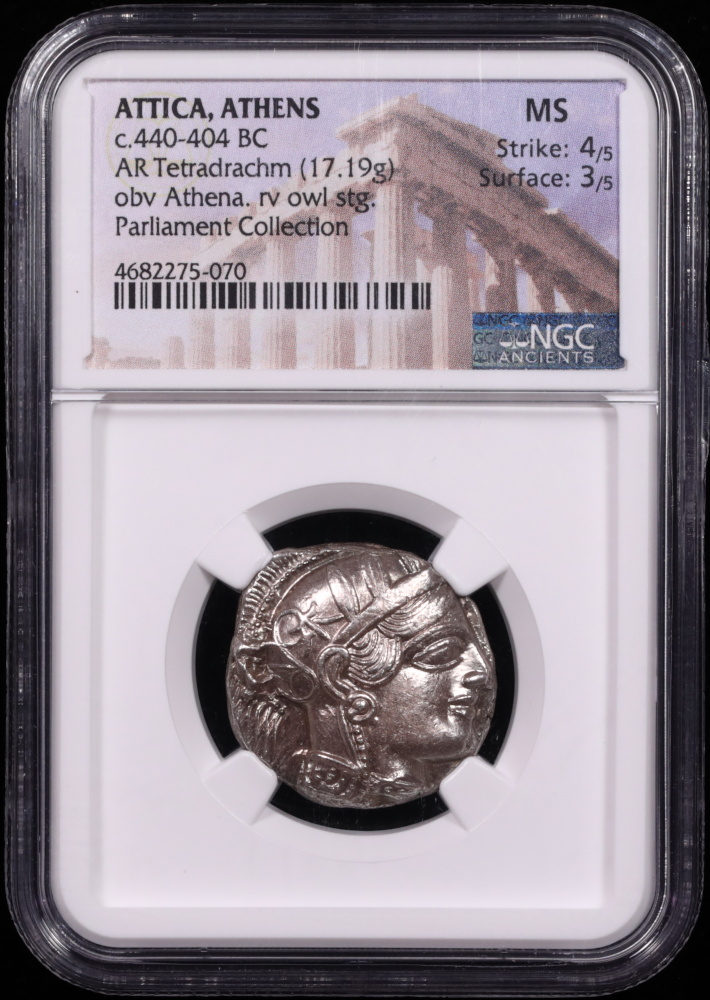 Attica Silver Owl Mint State Obverse in Holder Attica Silver Owl Mint State Obverse in Holder