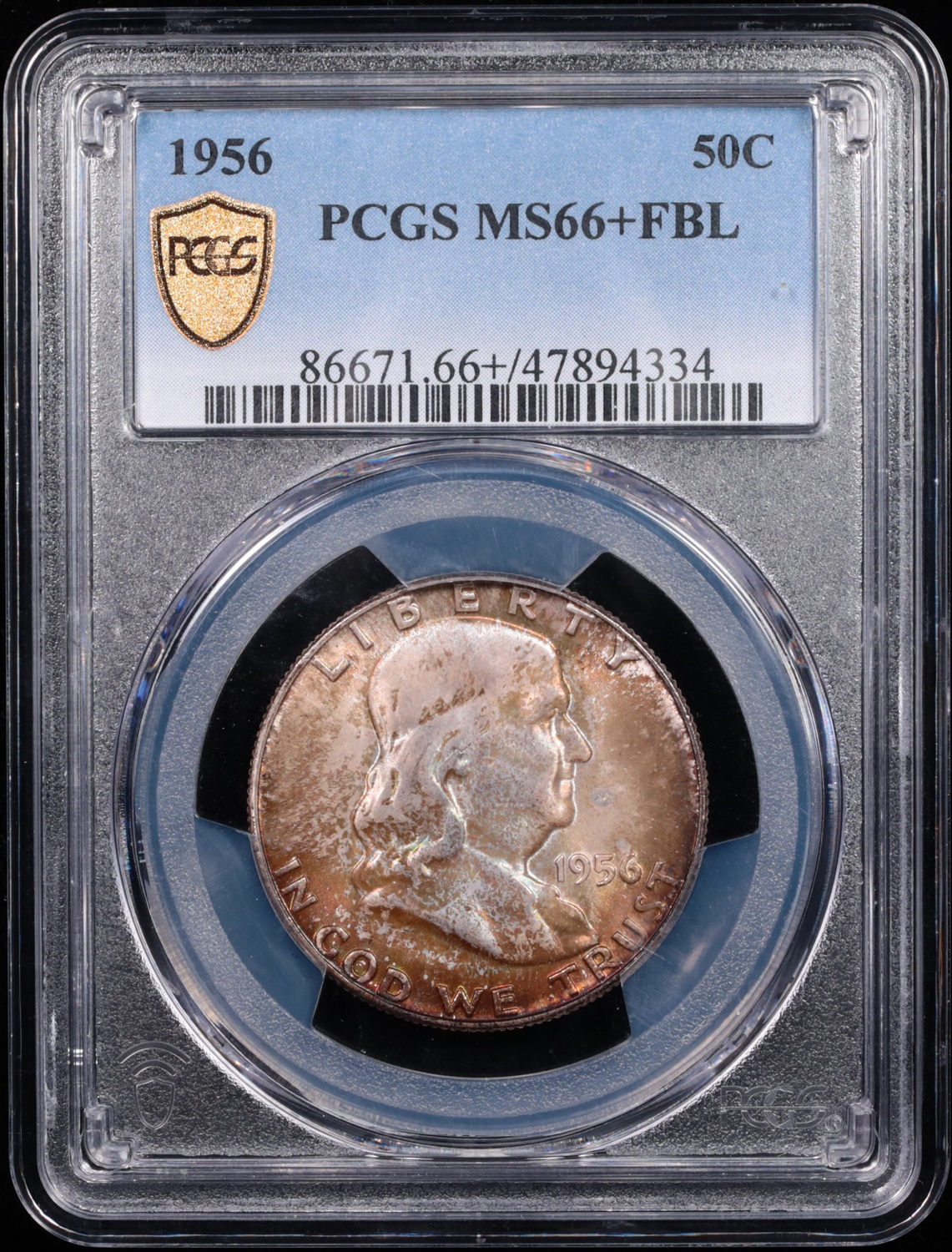 1956 Franklin Half Dollar PCGS MS-66+ FBL Obverse in Holder 1956 Franklin Half Dollar PCGS MS-66+ FBL Obverse in Holder
