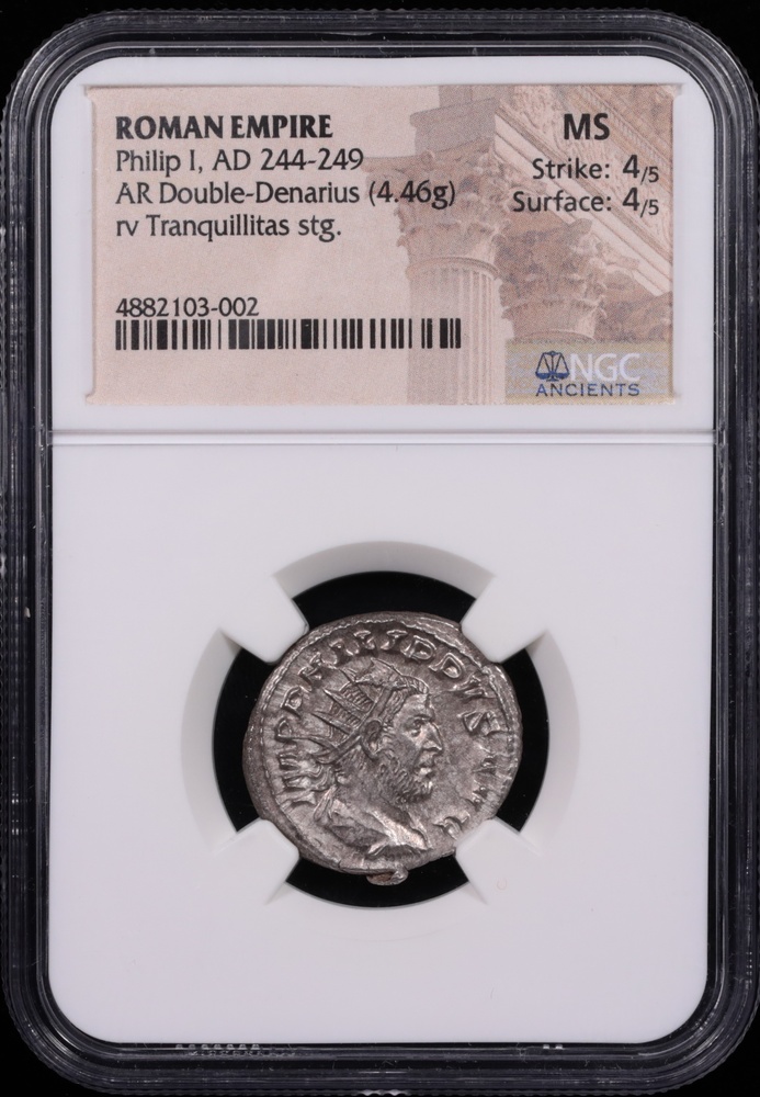 244-249 AD Roman Empire Philip I Silver Double-Denarius NGC Mint State 4x4