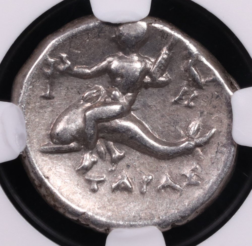 c. 280-240 BC Calabria Taras Silver Didrachm NGC Choice Very Fine