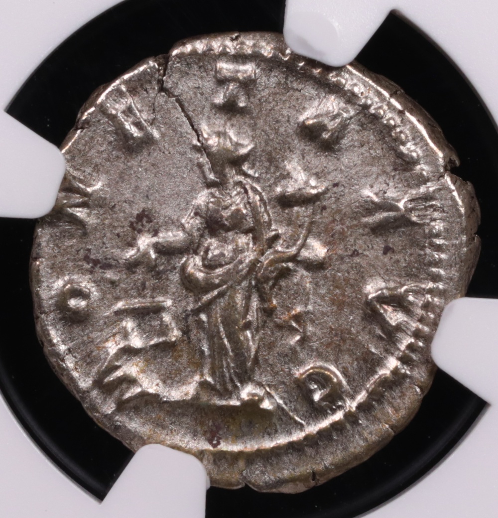 AD 198-217 Roman Empire Caracalla Silver Denarius NGC About Uncirculated