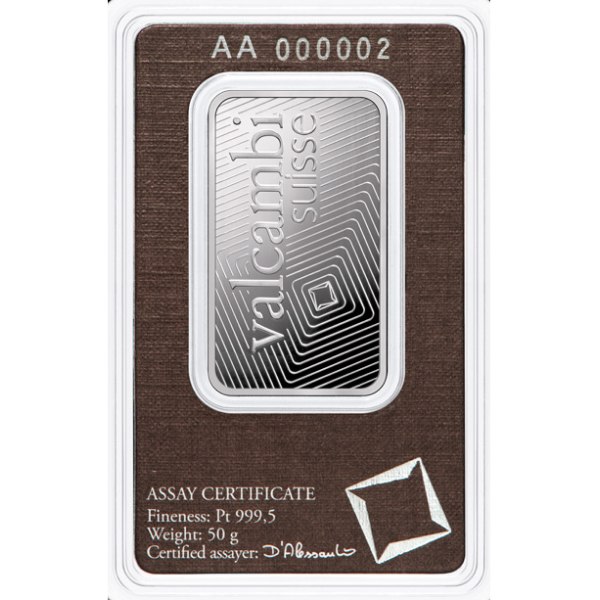 50-gram Valcambi Platinum Bar