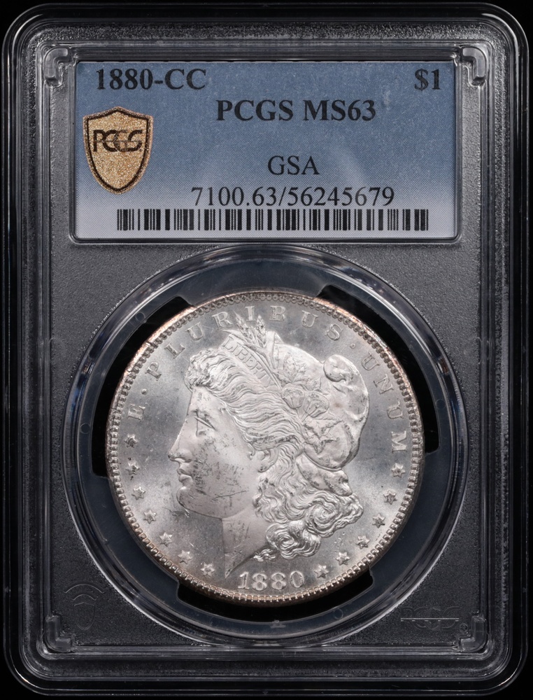 1880-CC Morgan Silver Dollar GSA PCGS MS-63 Obverse in Holder 1880-CC Morgan Silver Dollar GSA PCGS MS-63 Obverse in Holder