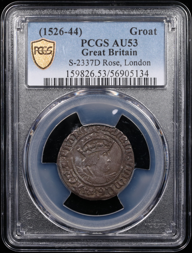 1526-44 England Henry VIII Silver Groat PCGS AU-53 Obverse in Holder
1526-44 England Henry VIII Silver Groat PCGS AU-53 Obverse in Holder