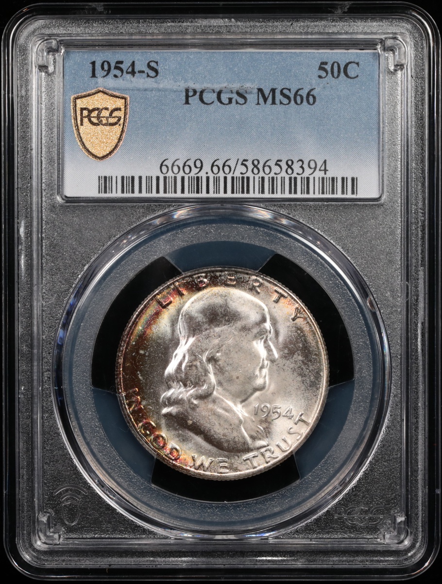 1954-S Franklin Half Dollar PCGS MS-66 Obverse in Holder