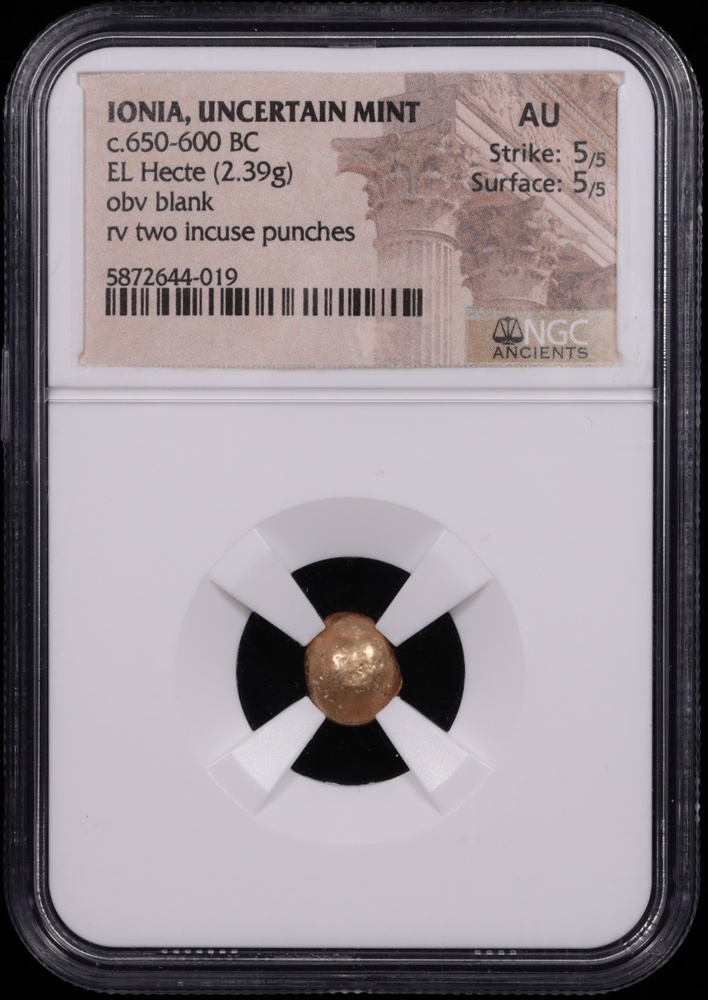 650-600 BC Ionia Electrum Hecte NGC About Uncirculated 5x5 Obverse in Holder 650-600 BC Ionia Electrum Hecte NGC About Uncirculated 5x5 Obverse in Holder