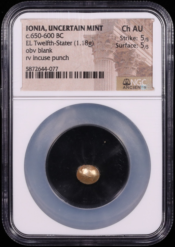 c. 650-600 BC Ionia Electrum Twelfth-Stater NGC Choice About Uncirculated 5x5 Obverse in Holder c. 650-600 BC Ionia Electrum Twelfth-Stater NGC Choice About Uncirculated 5x5 Obverse in Holder