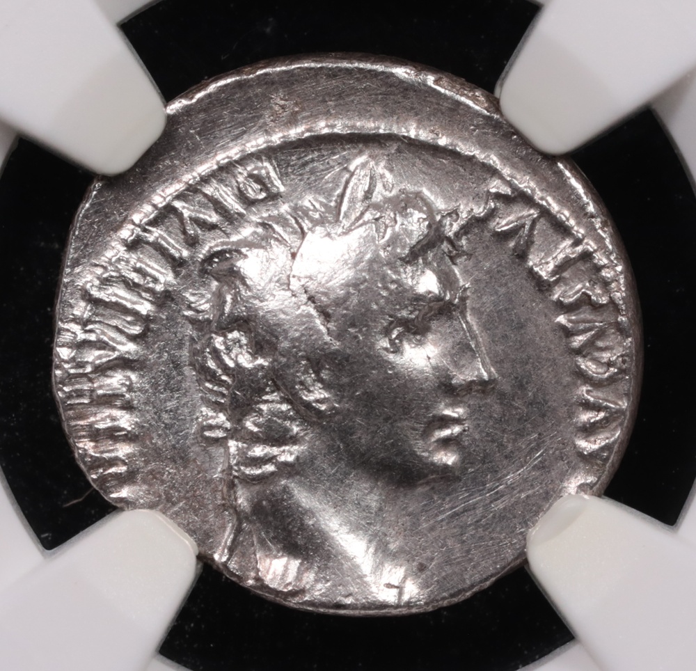 27 BC-AD 14 Roman Empire Augustus Silver Denarius NGC Extremely Fine 2x2 Obverse 27 BC-AD 14 Roman Empire Augustus Silver Denarius NGC Extremely Fine 2x2 Obverse