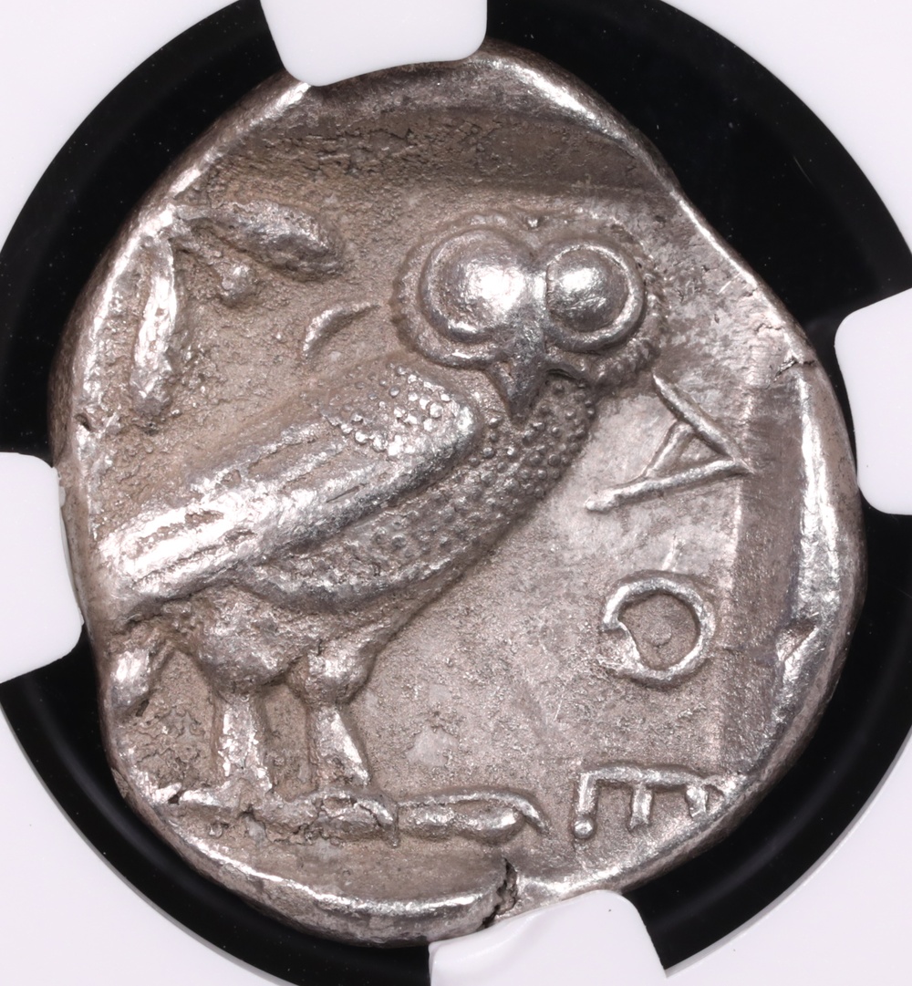 440-404 BC Attica, Athens Silver Owl Tetradrachm NGC Choice Extremely Fine 5x2