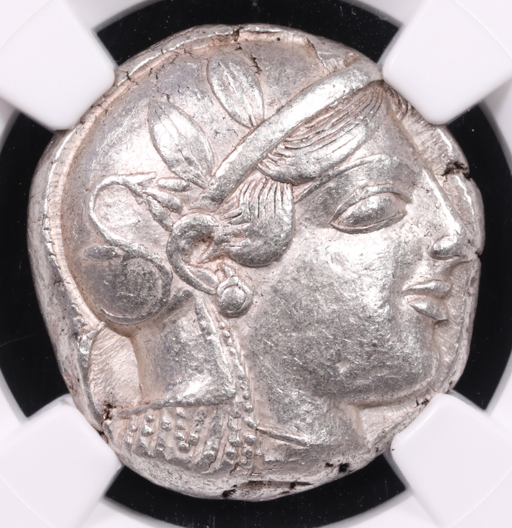 455-440 BC Attica, Athens Silver Owl Tetradrachm NGC Choice Extremely Fine Test Cut 5x2