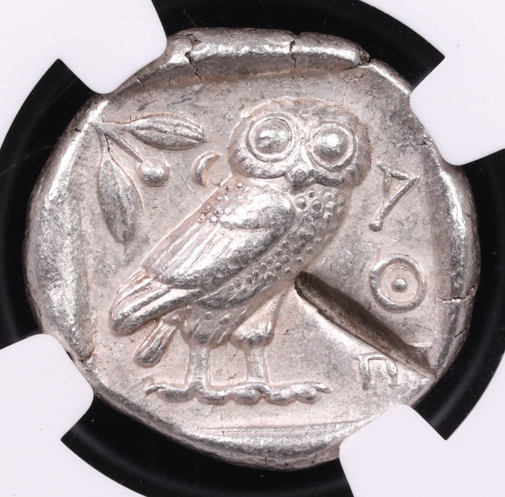 455-440 BC Attica, Athens Silver Owl Tetradrachm NGC Choice Extremely Fine Test Cut 5x2