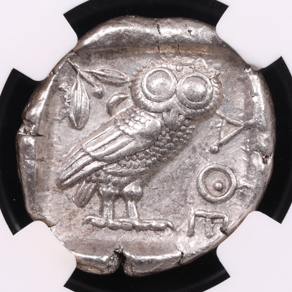 440-404 BC Attica, Athens Silver Owl Tetradrachm NGC About Uncirculated 5x4