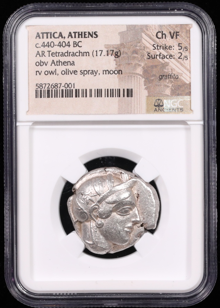 440-404 BC Attica, Athens Silver Tetradrachm NGC Choice Very Fine Obverse in Holder 440-404 BC Attica, Athens Silver Tetradrachm NGC Choice Very Fine Obverse in Holder