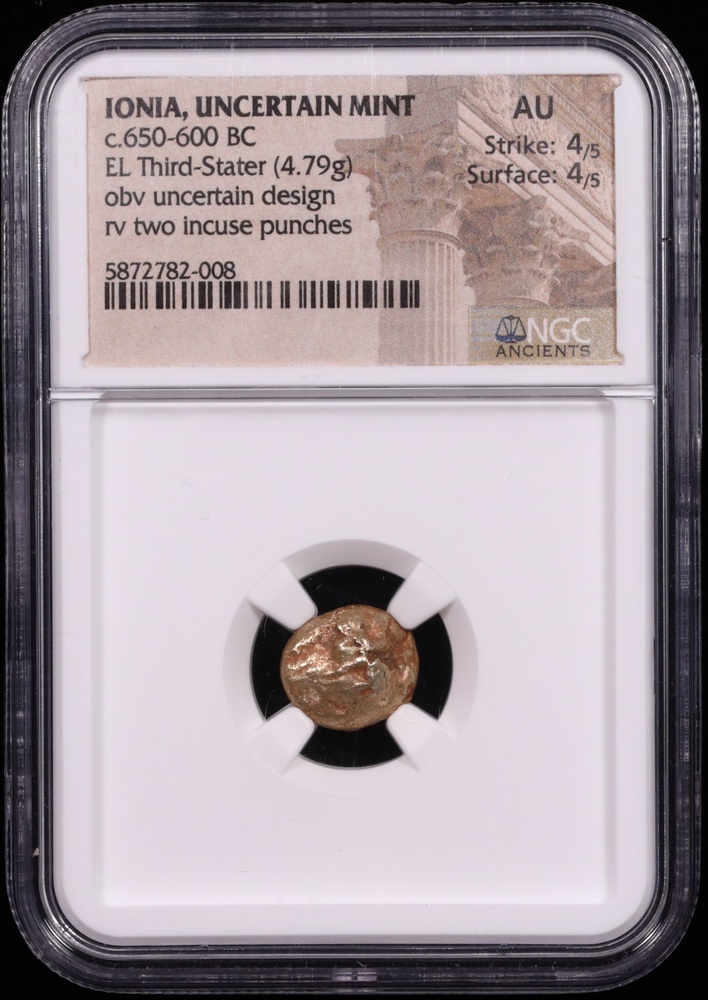 650-600 BC Ionia Electrum Third-Stater NGC About Uncirculated 4x4 Obverse in Holder 650-600 BC Ionia Electrum Third-Stater NGC About Uncirculated 4x4 Obverse in Holder