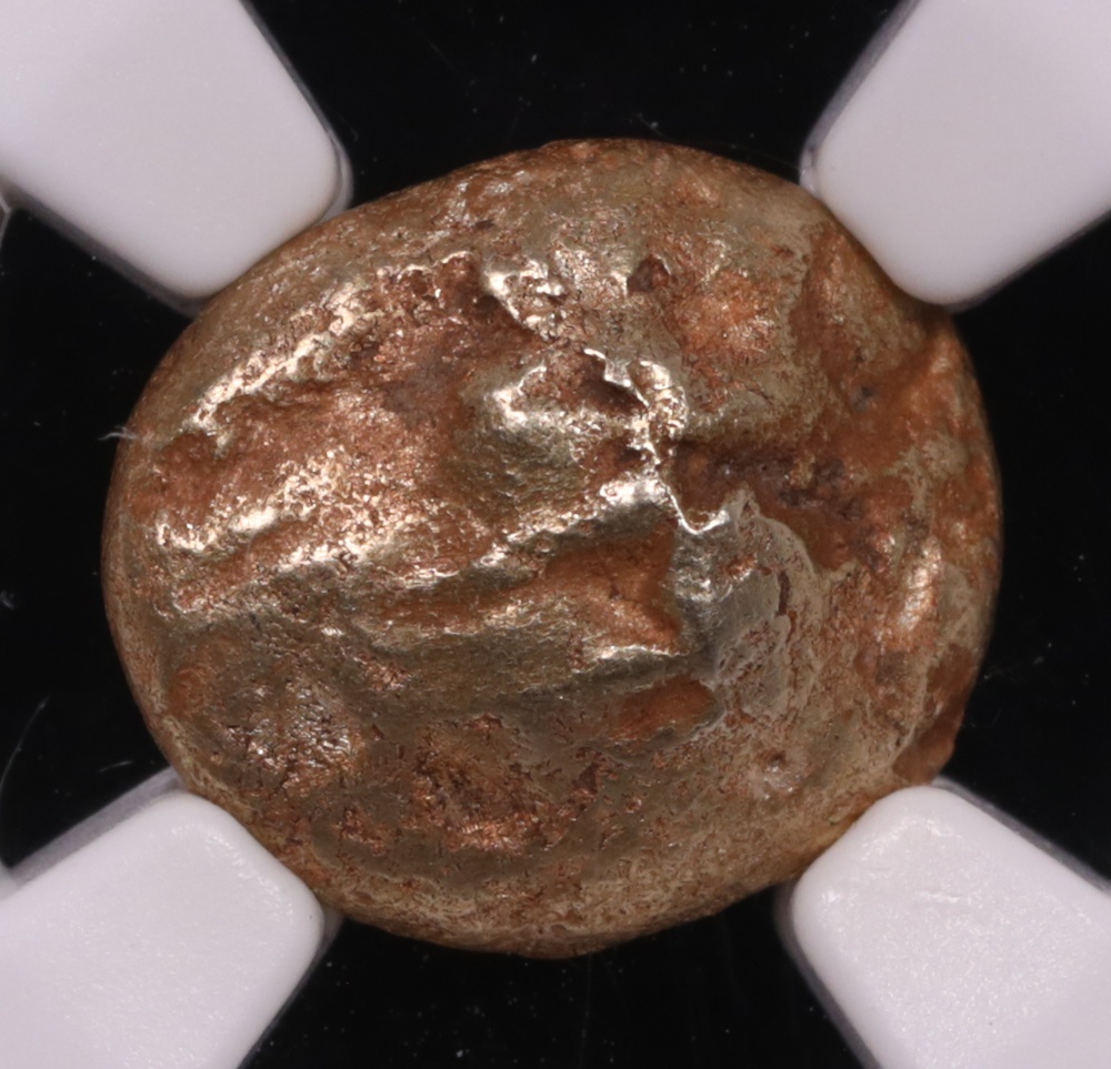 650-600 BC Ionia Electrum Third-Stater NGC About Uncirculated 4x4 Obverse 650-600 BC Ionia Electrum Third-Stater NGC About Uncirculated 4x4 Obverse