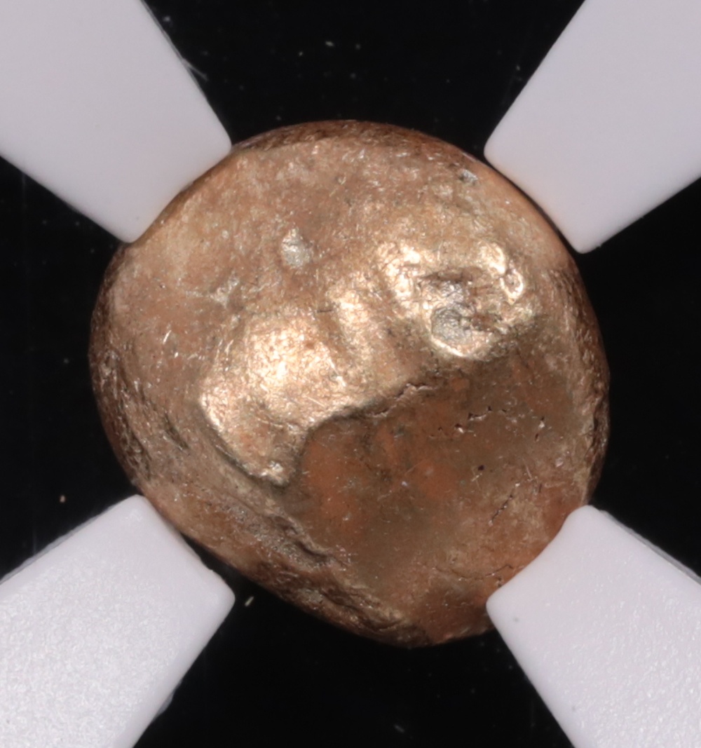 650-600 BC Ionia Uncertain Mint Electrum Hecte NGC Choice About Uncirculated 4x4 Obverse 650-600 BC Ionia Uncertain Mint Electrum Hecte NGC Choice About Uncirculated 4x4 Obverse