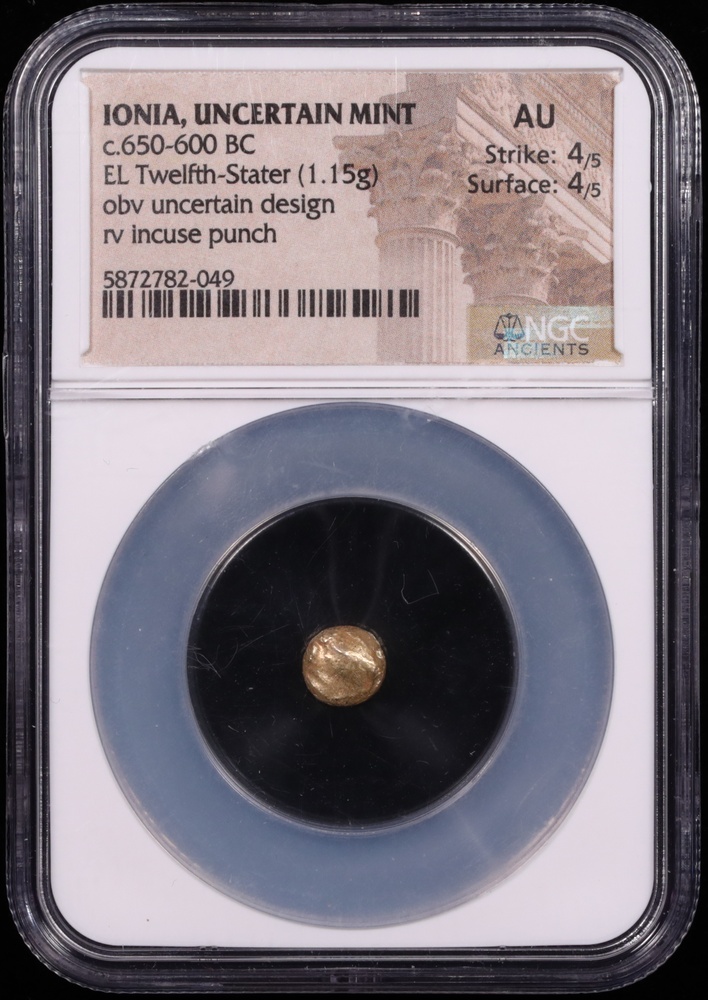 650-600 BC Ionia Electrum Twelfth-Stater NGC About Uncirculated 4x4 Obverse in Holder 650-600 BC Ionia Electrum Twelfth-Stater NGC About Uncirculated 4x4 Obverse in Holder