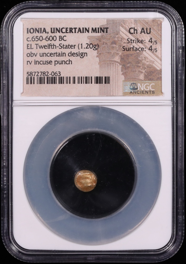 650-600 BC Ionia Electrum Twelfth-Stater NGC Choice About Uncirculated 4x4 Obverse in Holder 650-600 BC Ionia Electrum Twelfth-Stater NGC Choice About Uncirculated 4x4 Obverse in Holder