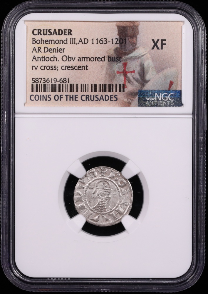 1163-1201 AD Bohemond III Silver Denier Antioch Crusader Coin NGC Extremely Fine Obverse in Holder 1163-1201 AD Bohemond III Silver Denier Antioch Crusader Coin NGC Extremely Fine Obverse in Holder