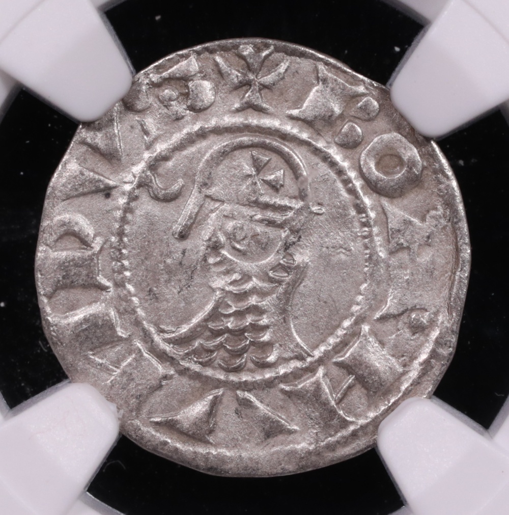 1163-1201 AD Bohemond III Silver Denier Antioch Crusader Coin NGC Extremely Fine