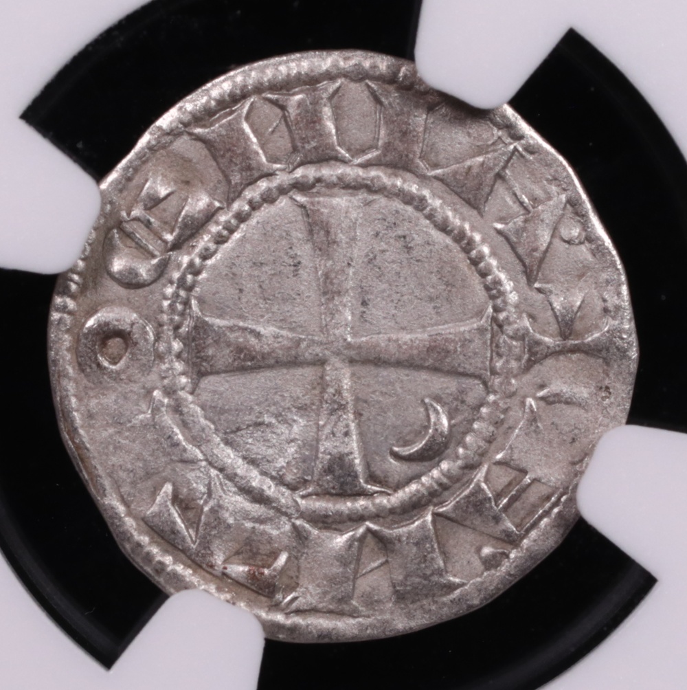 1163-1201 AD Bohemond III Silver Denier Antioch Crusader Coin NGC Extremely Fine