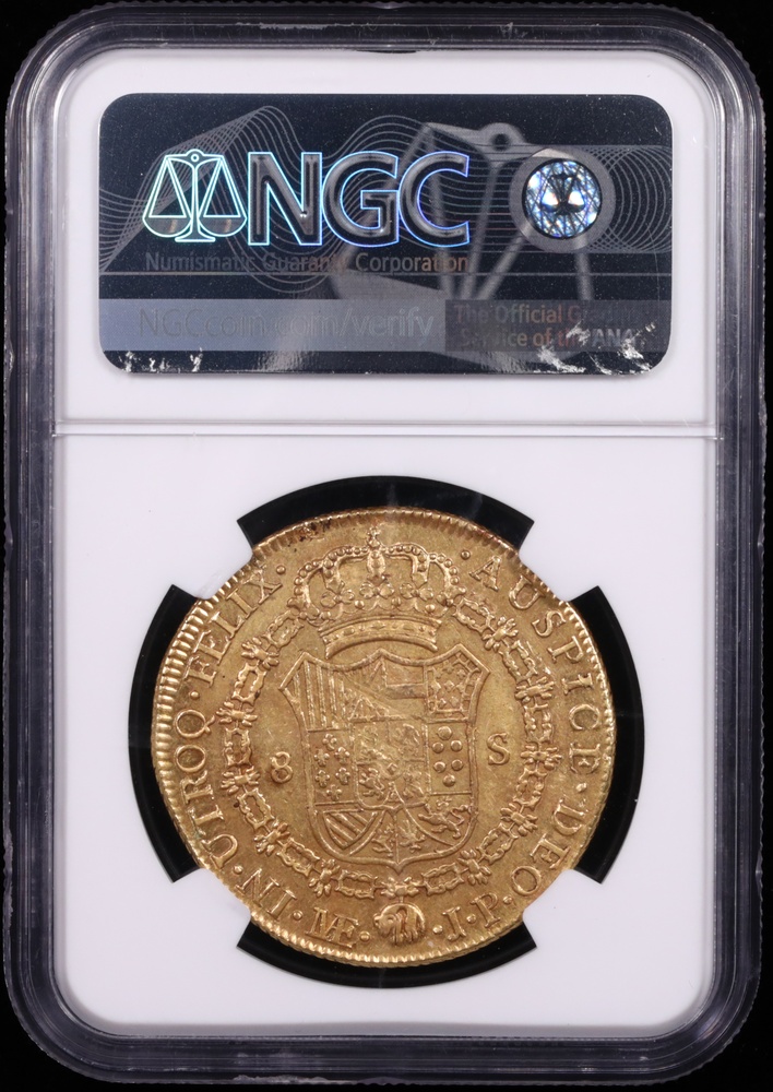 1816 Lima, Peru 8 Escudo NGC AU-58 Reverse in Holder 1816 Lima, Peru 8 Escudo NGC AU-58 Reverse in Holder
