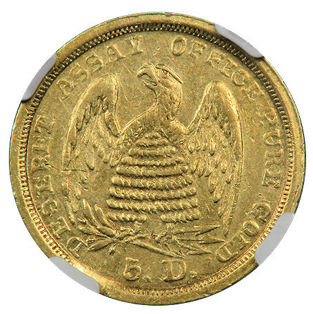 1860 Utah Territory $5 Mormon Gold NGC AU-55 Reverse 1860 Utah Territory $5 Mormon Gold NGC AU-55 Reverse