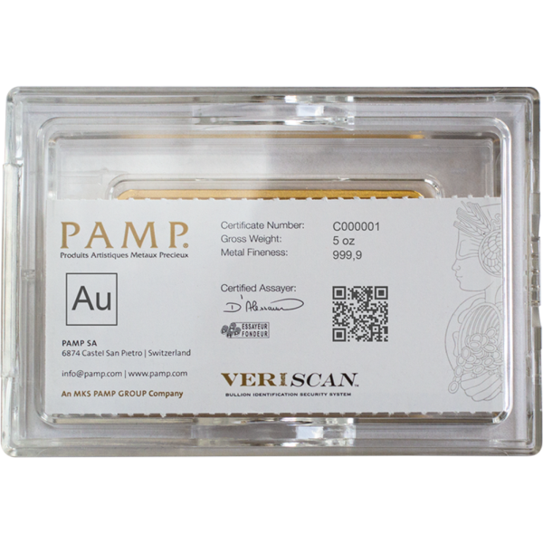5-oz PAMP Suisse Fortuna Gold Bar Back 5-oz PAMP Suisse Fortuna Gold Bar Back