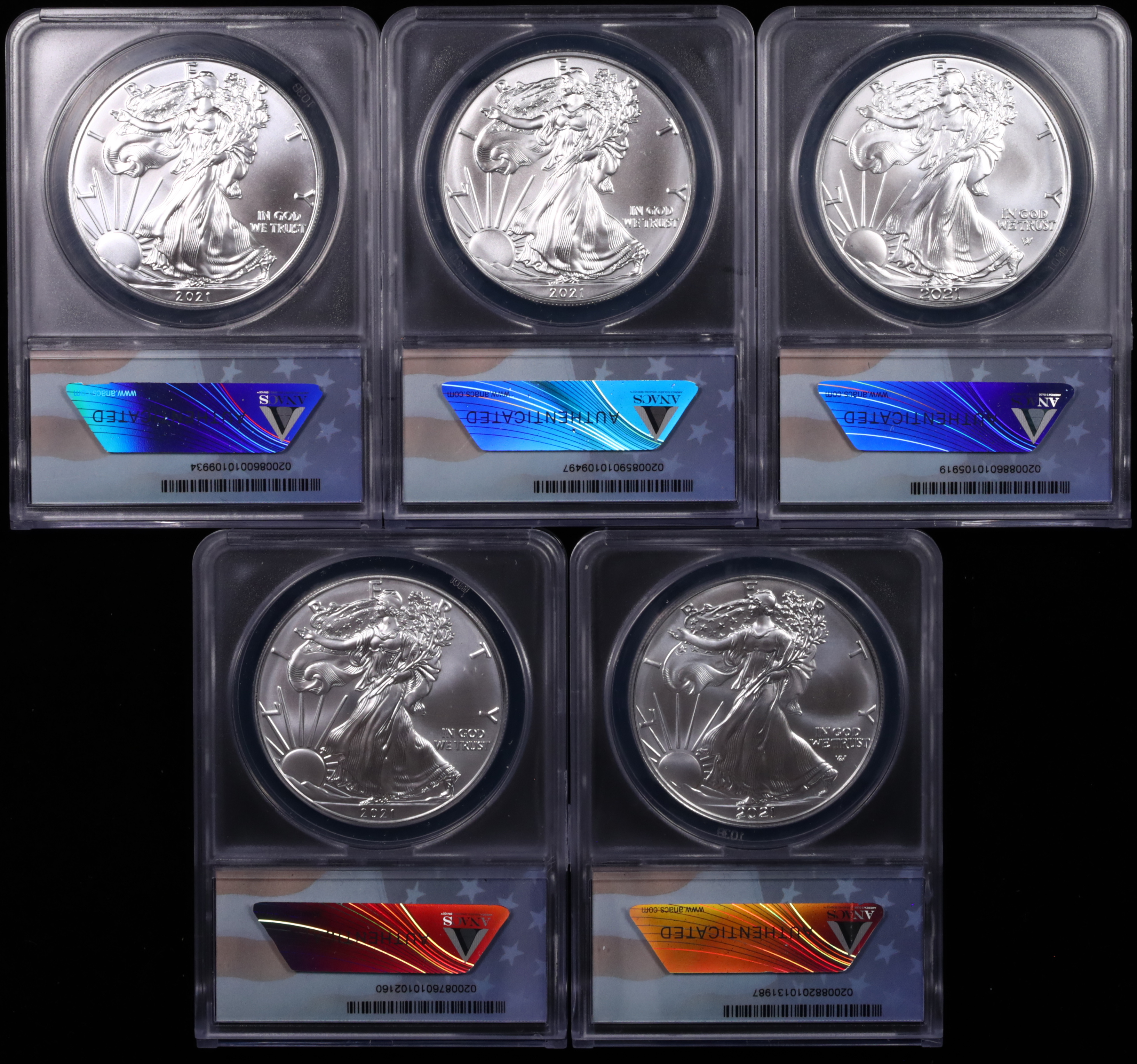 2021 American Silver Eagle 5-Coin Complete Set "Pandemic" Emergency Production ANACS MS-70