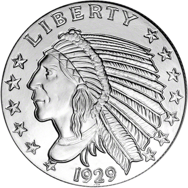 5 oz Silver Golden State Mint Incuse Indian Round Obverse 5 oz Silver Golden State Mint Incuse Indian Round Obverse