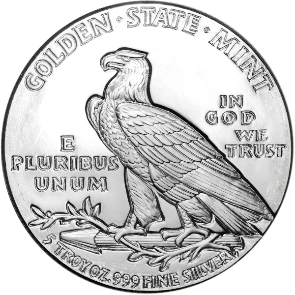 5 oz Silver Golden State Mint Incuse Indian Round Reverse 5 oz Silver Golden State Mint Incuse Indian Round Reverse