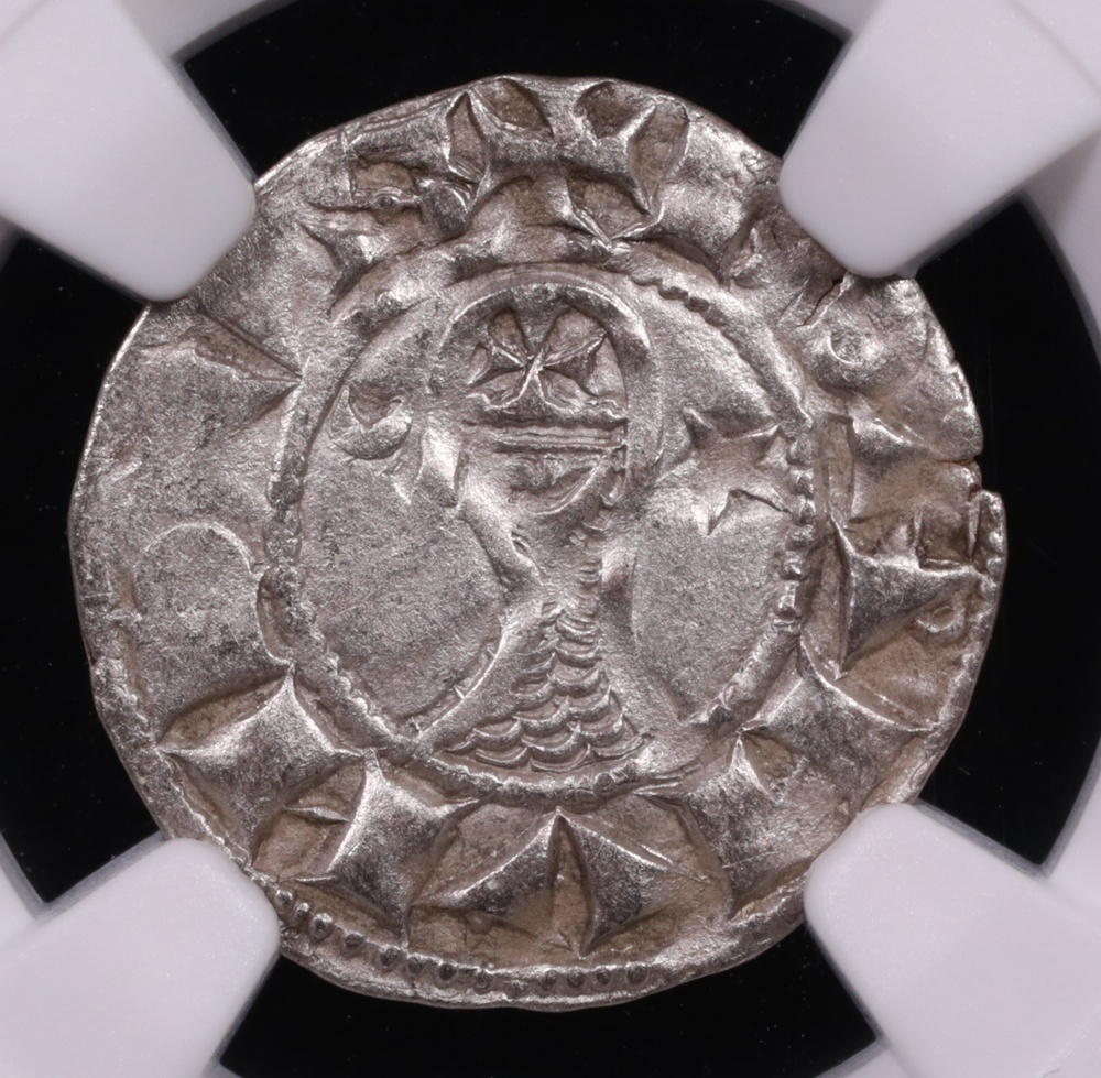 1163-1201 Crusader Denier Antioch Bohemond III Silver NGC AU-50