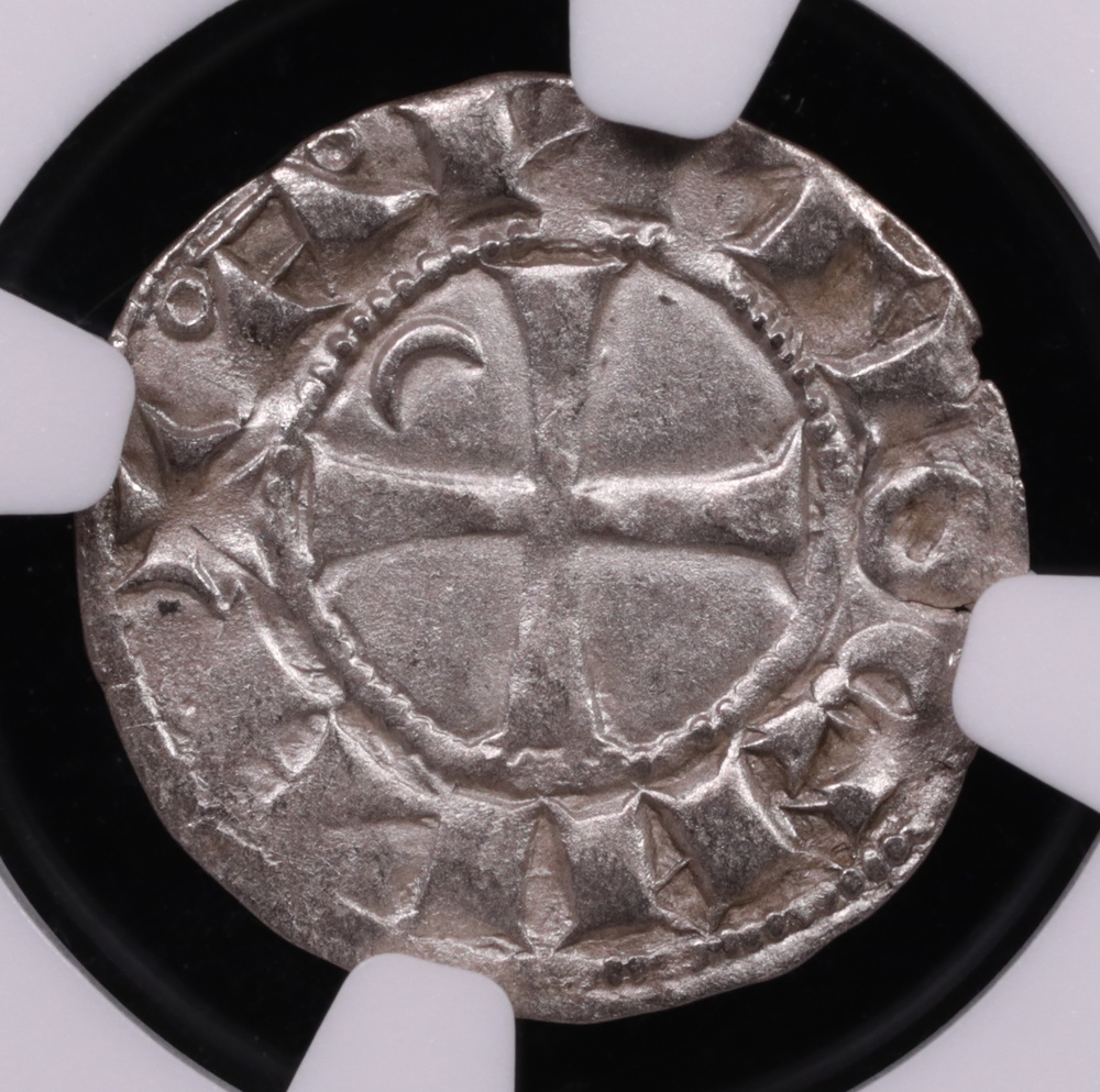 1163-1201 Crusader Denier Antioch Bohemond III Silver NGC AU-50