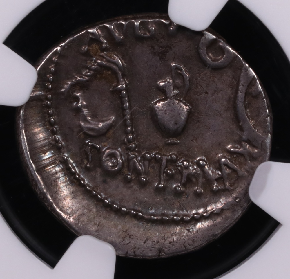 46 BC Julius Caesar Silver Denarius NGC Choice Extremely Fine