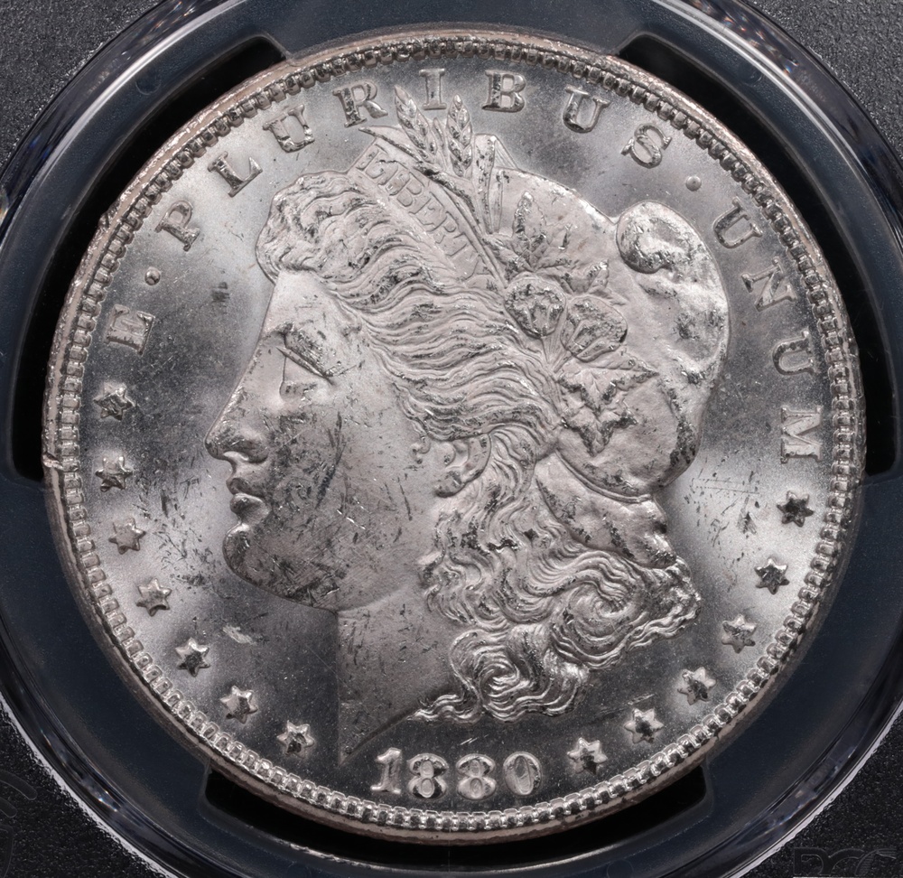 1880/79-CC Morgan Silver Dollar VAM-4 Rev of 78 PCGS MS-62 Obverse 1880/79-CC Morgan Silver Dollar VAM-4 Rev of 78 PCGS MS-62 Obverse