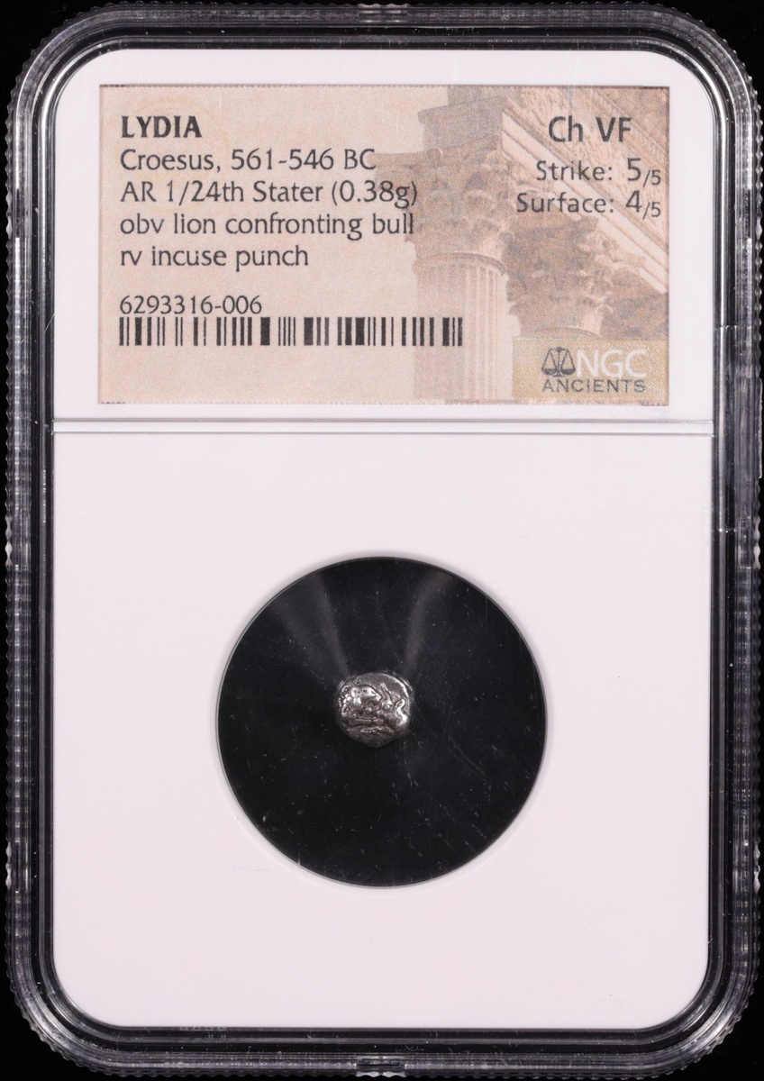561-546 BC Lydia Croesus Silver 1/24 Stater NGC Choice Very Fine 5x4 Obverse in Holder