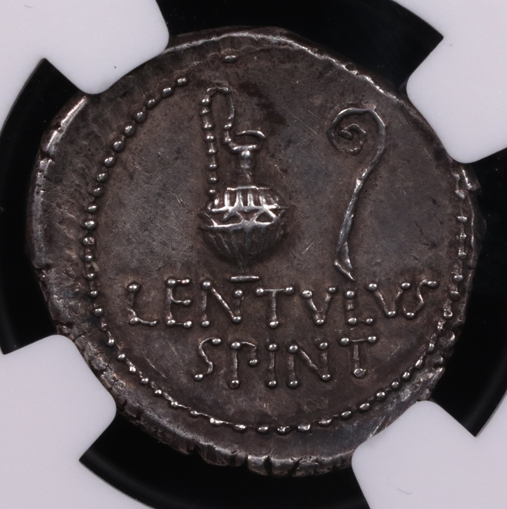42 BC Cassius Silver Denarius NGC Choice Extremely Fine