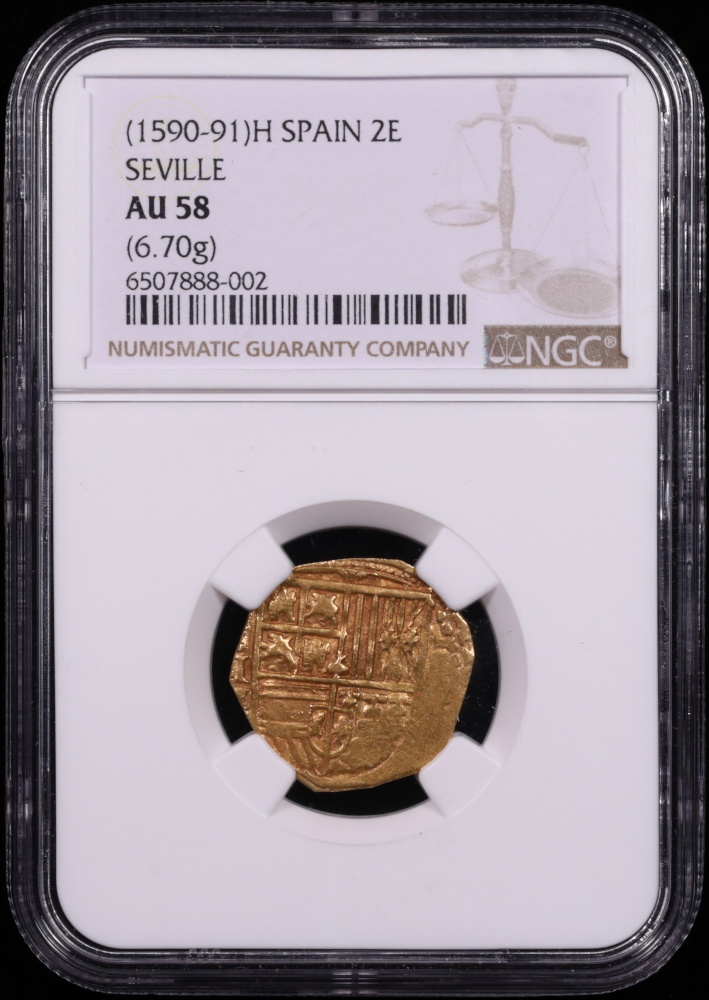1590-91 Seville, Spain 2 Escudo NGC AU-58 Obverse in Holder 1590-91 Seville, Spain 2 Escudo NGC AU-58 Obverse in Holder